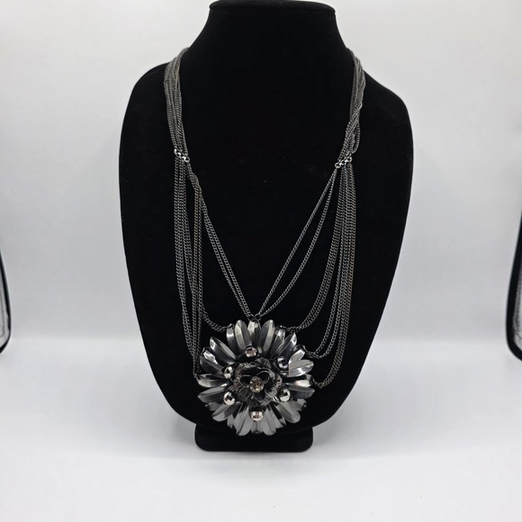 The Unbranded Brand Jewelry - Womens Silver Tone Multi Strand Chain‎ Flower Crystal Pendant 34" Fairycore